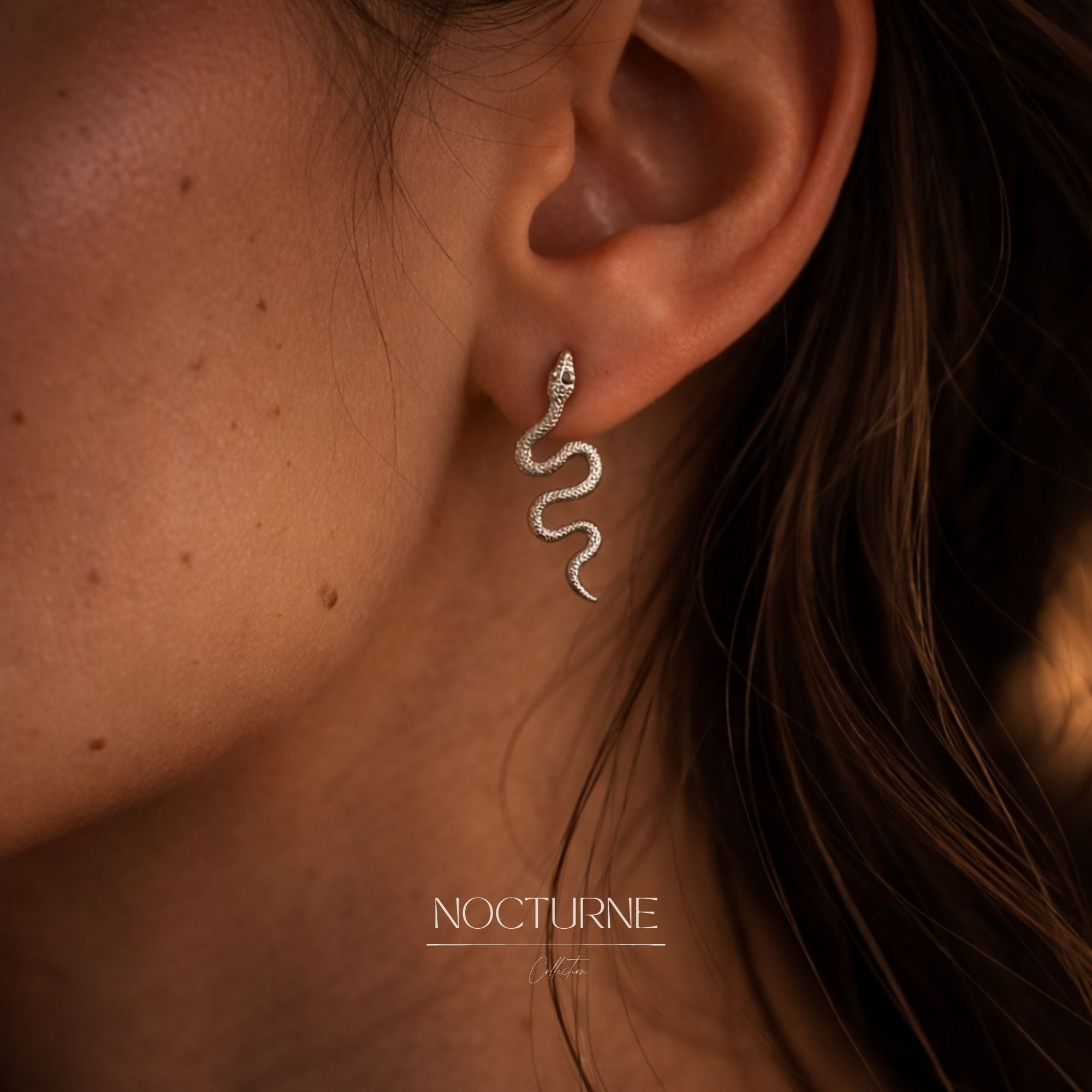 Boucles d'Oreilles Serpent Argent Acier Inoxydable - Puces Clous d'Oreilles Serpent Ondulé Gothique Chic - Bijoux Sorcière Mystique Punk Minimaliste