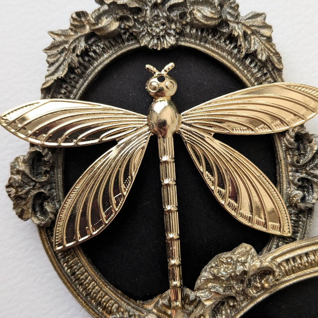 Duo Cadres Libellule et Abeille Dorées en Relief - Déco Cabinet de Curiosités Gothique Vintage - Set Cadres Muraux Résine Légère Dark Academia 8.5cm (Copie) (Copie)