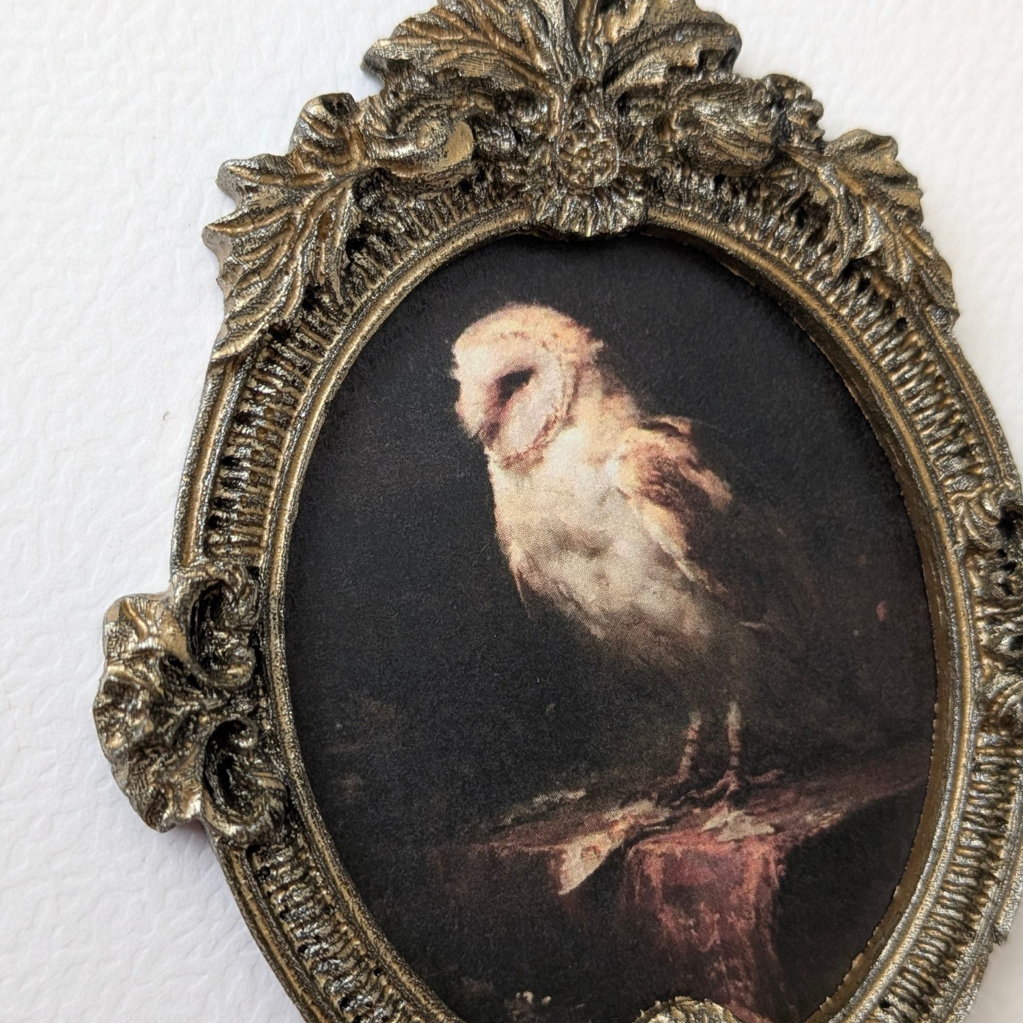 Décoration Murale Rapace Nocturne | Cadre Doré Baroque Gothique pour Cabinet de Curiosités Style Antique Vintage Dark Academia Sorcellerie