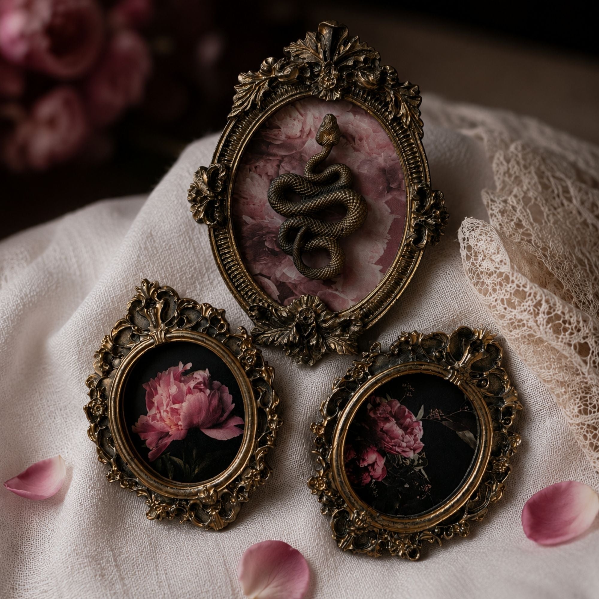 Cadres gothique Serpent et Fleurs Baroques - Déco Gothique Cabinet Curiosités Vintage - Set Cadres Muraux Résine Légère Dark Academia (Copie)