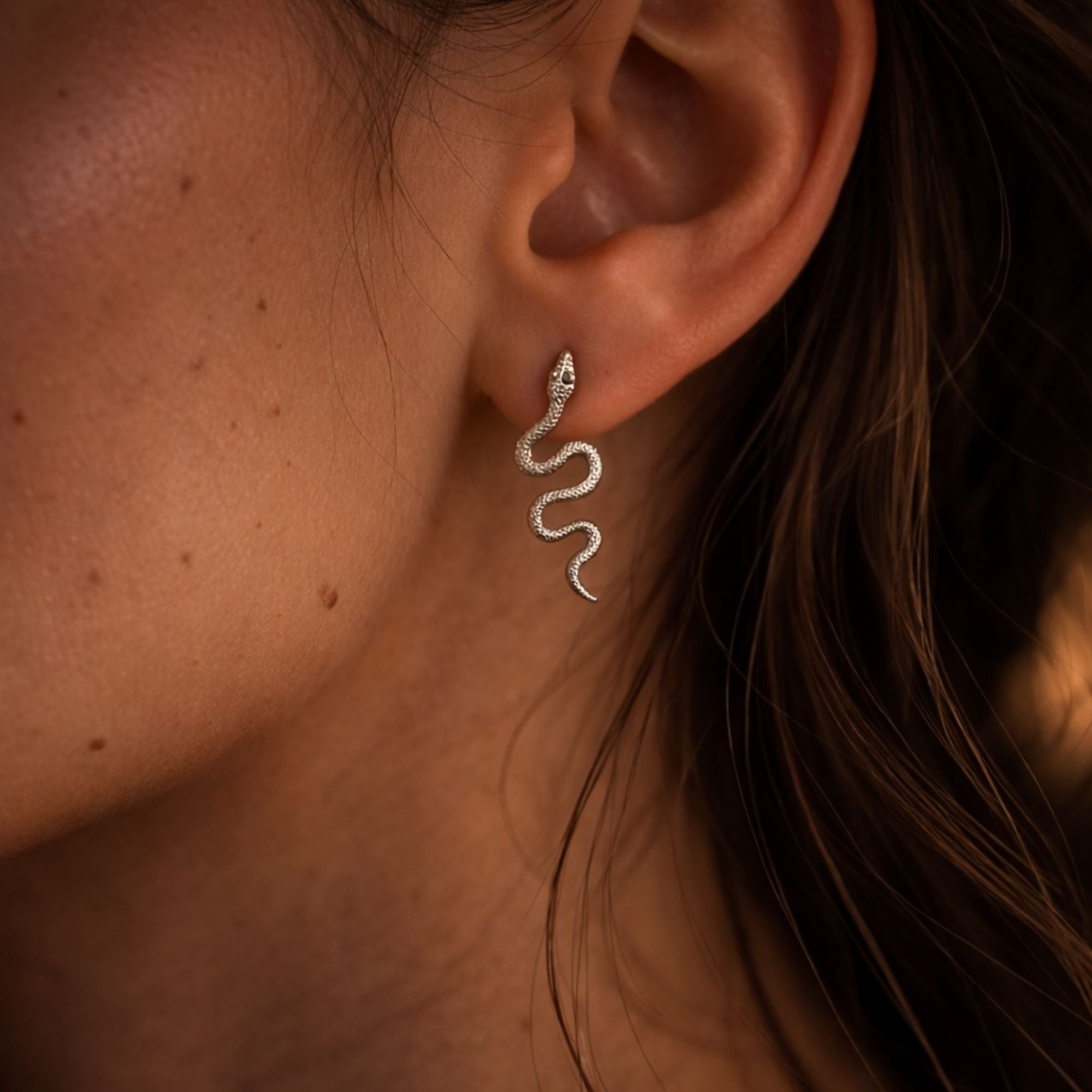Boucles d'Oreilles Serpent Argent Acier Inoxydable - Puces Clous d'Oreilles Serpent Ondulé Gothique Chic - Bijoux Sorcière Mystique Punk Minimaliste