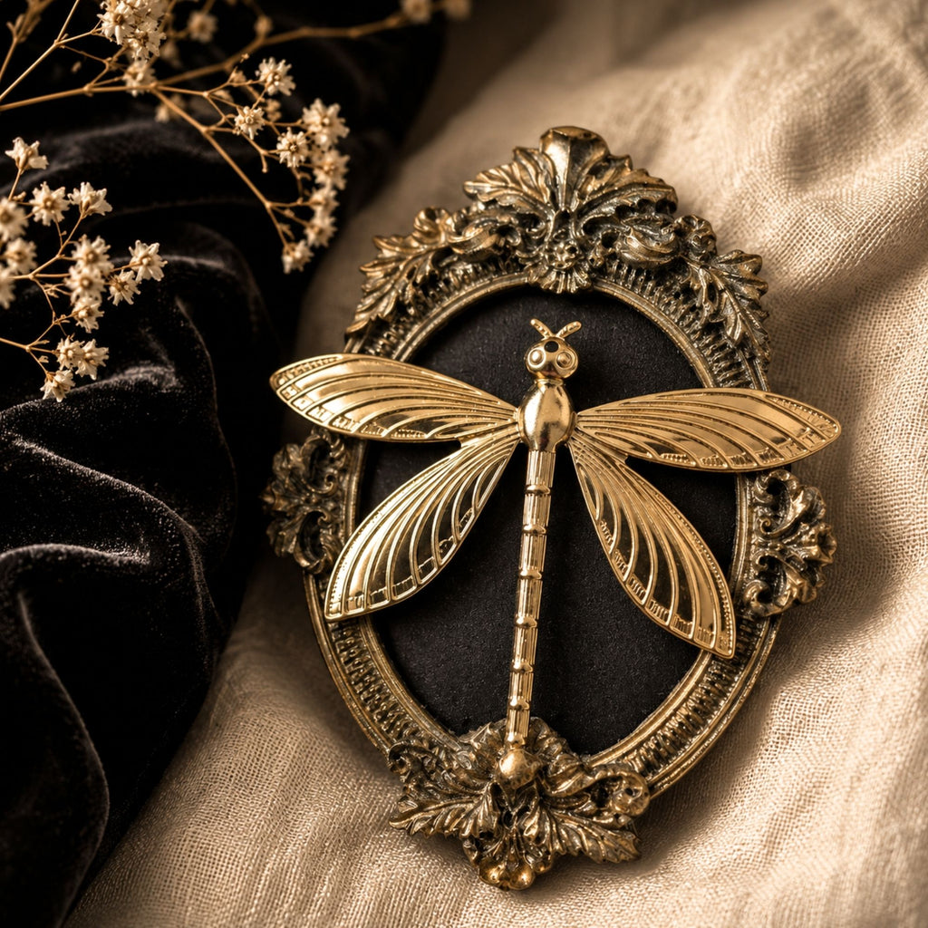 Duo Cadres Libellule et Abeille Dorées en Relief - Déco Cabinet de Curiosités Gothique Vintage - Set Cadres Muraux Résine Légère Dark Academia 8.5cm (Copie) (Copie)