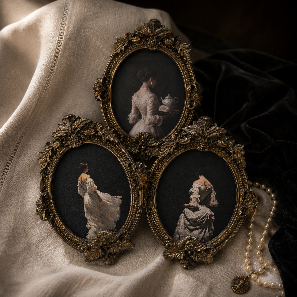 Cadre vintage peinture portrait gothique Ovales Dorés Style Baroque | Nocturne Décor (Copie)