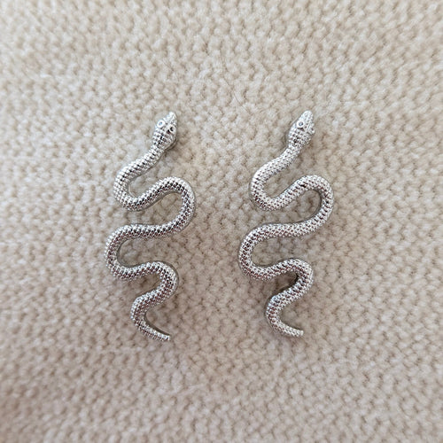 Boucles d'Oreilles Serpent Argent Acier Inoxydable - Puces Clous d'Oreilles Serpent Ondulé Gothique Chic - Bijoux Sorcière Mystique Punk Minimaliste