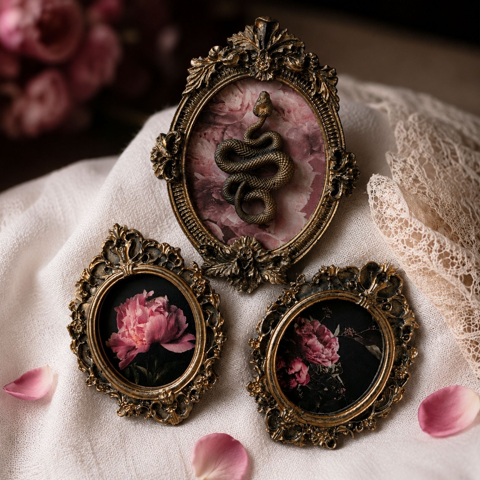 Cadres gothique Serpent et Fleurs Baroques - Déco Gothique Cabinet Curiosités Vintage - Set Cadres Muraux Résine Légère Dark Academia (Copie)