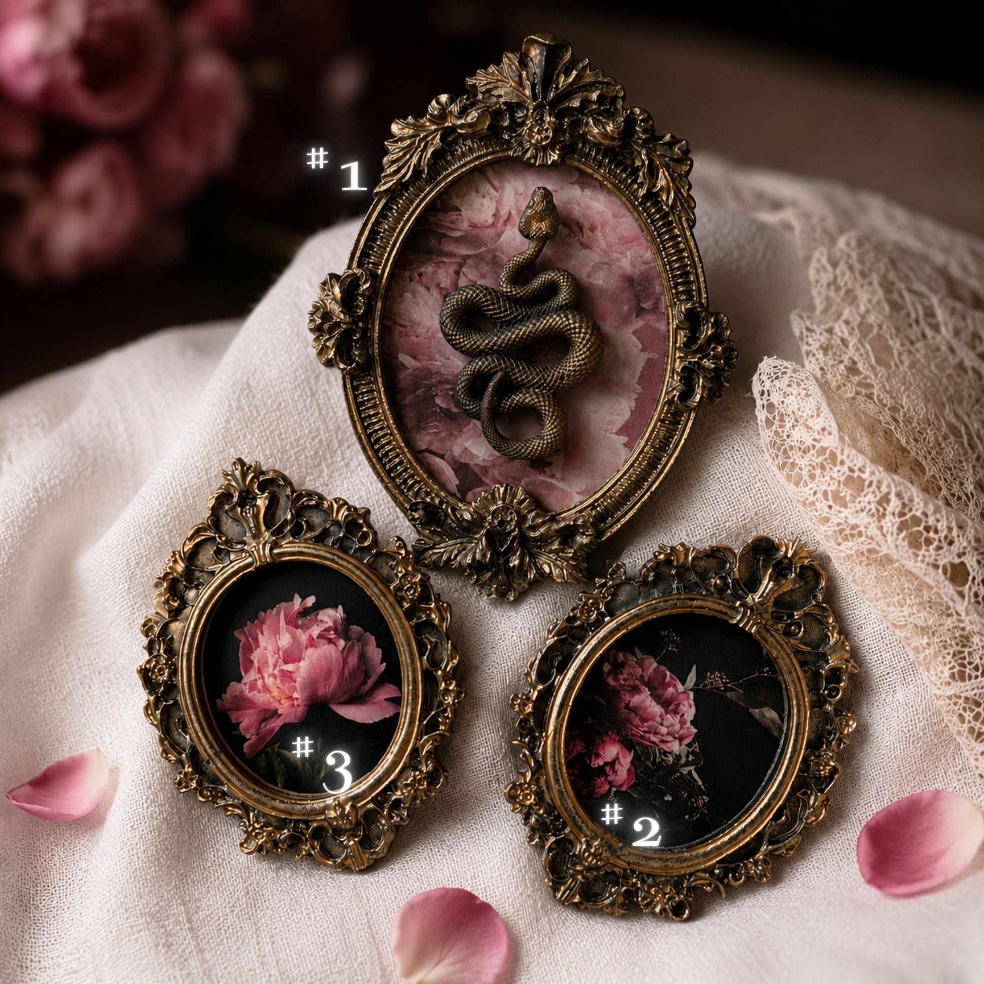 Cadres gothique Serpent et Fleurs Baroques - Déco Gothique Cabinet Curiosités Vintage - Set Cadres Muraux Résine Légère Dark Academia (Copie)